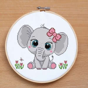 Cute Baby Girl Elephant cross stitch pattern Baby cross stitch Animal cross stitch Modern cross stitch Nursery decor Baby shower gift PDF