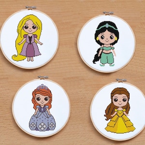 Princess cross stitch pattern PDF Rapunzel Jasmine Belle Sofia the First Baby cross stitch Easy cross stitch Birthday gift Nursery decor