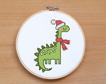 Christmas Dinosaur Cross Stitch Pattern PDF, Modern Christmas Decor, Baby cross stitch, Dinosaur Merry Christmas, Baby Christmas gift