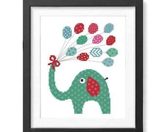 Elephant Balloons cross stitch pattern Nursery decor PDF Dream big little one Animal cross stitch Modern Easy cross stitch Baby shower gift