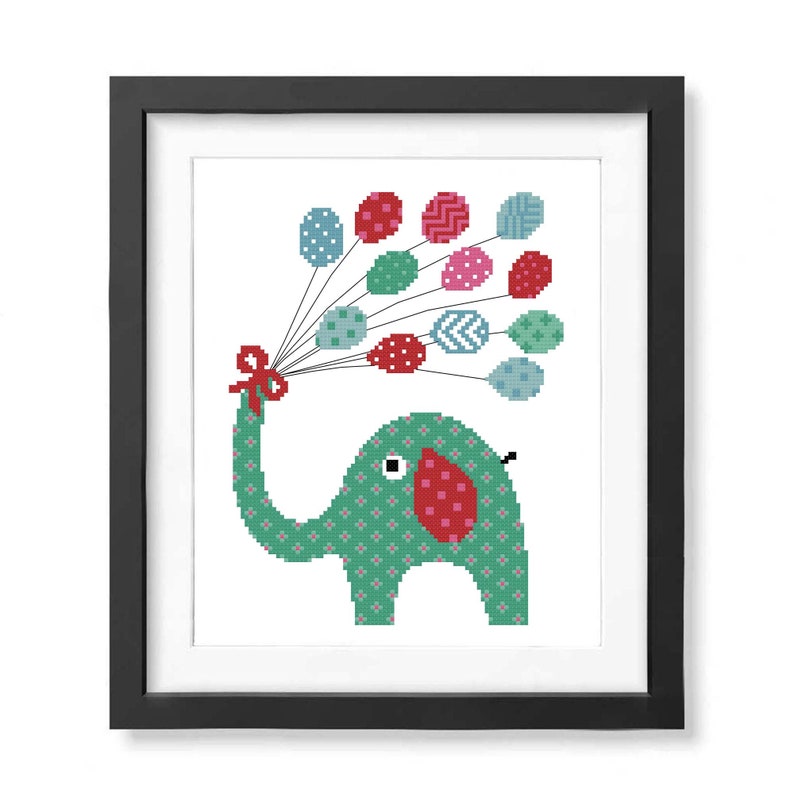 Elephant Balloons cross stitch pattern Nursery decor PDF Dream big little one Animal cross stitch Modern Easy cross stitch Baby shower gift image 1