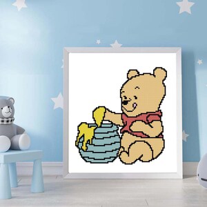 Winnie the Pooh cross stitch pattern PDF Baby cross stitch Modern Easy Counted cross stitch Baby gift Nursery wall decor Beginners image 2