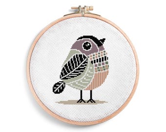 鳥のクロスステッチ図案。モダンな鳥の抽象的なクロスステッチ図案。鳥