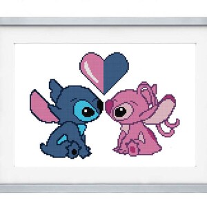 Blue and Pink Alien Cross Stitch Pattern PDF, Heart Chart, Nursery decor, Instant Download image 3