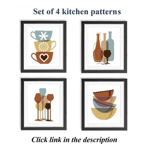 Kitchen cross stitch pattern PDF Cups cross stitch Kitchen wall decor Home decor Easy cross stitch Modern Kitchen embroidery pattern image 2