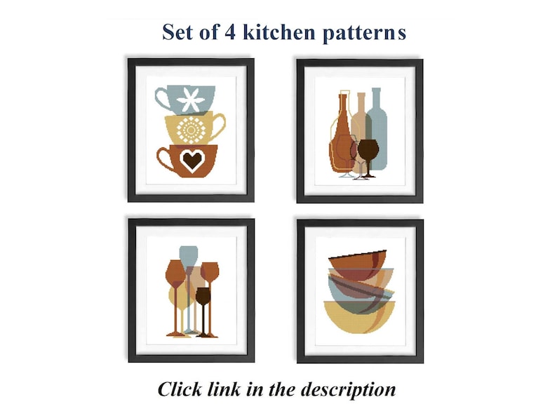 Kitchen cross stitch pattern PDF Cups cross stitch Kitchen wall decor Home decor Easy cross stitch Modern Kitchen embroidery pattern image 2