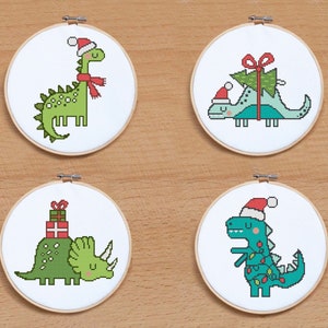 Christmas Dinosaur cross stitch pattern SET Christmas decor Baby cross stitch Dinosaur set Merry Christmas Baby Christmas gift