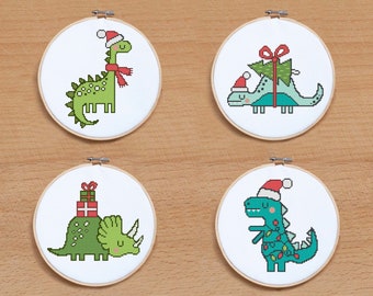 Christmas Dinosaur cross stitch pattern SET Christmas decor Baby cross stitch Dinosaur set Merry Christmas Baby Christmas gift