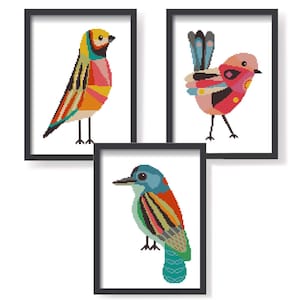 Geometric Birds cross stitch pattern Animals cross stitch Counted Modern cross stitch Easy xstitch Beginner embroidery chart Wall decor