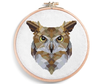 Geometric Owl Cross Stitch Pattern: Modern Embroidery Wall Art (PDF)