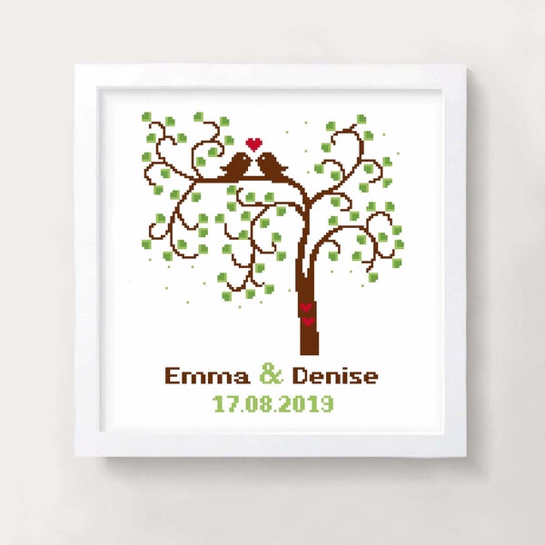 Tree of Life Wedding cross stitch pattern Personalized Gift Modern cross stitch Bride cross stitch Mr and Mrs Wedding gift