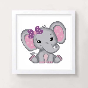 Cute Baby Elephant cross stitch pattern Baby Girl Shower gift Animal cross stitch Modern cross stitch Nursery decor PDF image 3