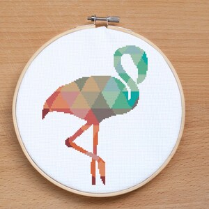 Geometric Flamingo Cross Stitch Pattern: Modern Embroidery (PDF Pattern)
