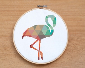 Geometric Flamingo cross stitch pattern PDF Easy Counted cross stitch Modern cross stitch Animal cross stitch Bird cross stitch Home decor