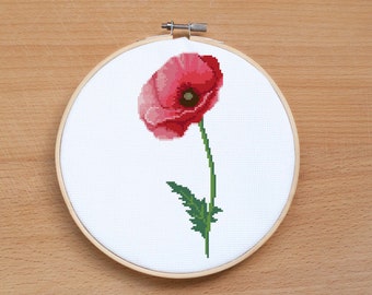 Poppy Flower cross stitch PDF Watercolor Home decor Floral cross stitch Counted cross stitch Modern Embroidery art Watercolor flower