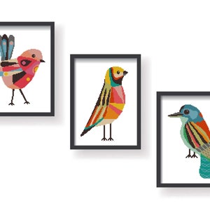 Geometric Birds cross stitch pattern Animals cross stitch Counted Modern cross stitch Easy xstitch Beginner embroidery chart Wall decor