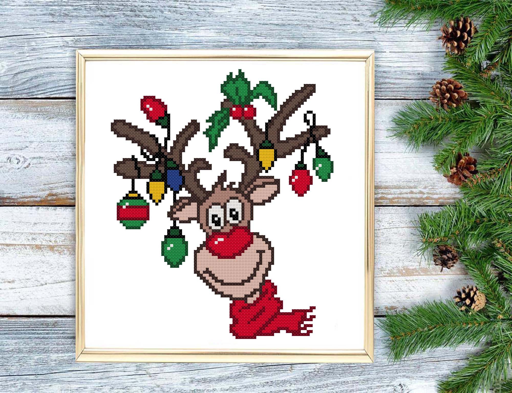 Christmas Reindeer Cross Stitch Pattern, Holiday Decor (PDF) - Etsy