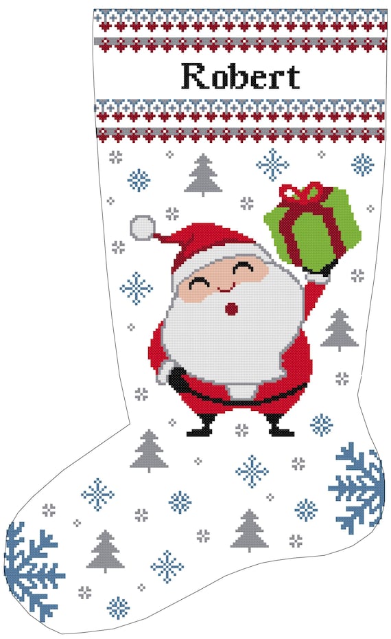 サンタクロースのクリスマスストッキングのクロスステッチパターン