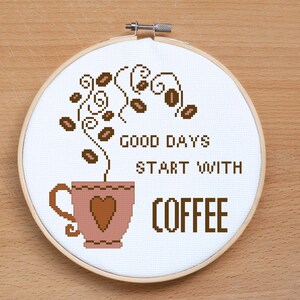 Coffee cross stitch pattern PDF Coffee lover Quote cross stitch Wall decor Counted Easy cross stitch Modern embroidery Coffee time