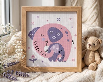 Elephant Mom and Baby Cross Stitch Pattern: Nursery Embroidery Design (PDF Download)