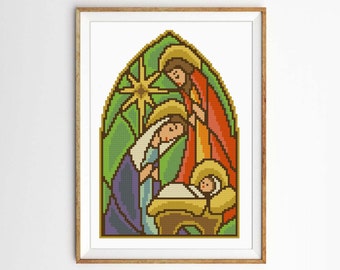 Christmas cross stitch pattern PDF, Nativity scene, Silent night, O Holy Night, Christmas decor, Merry Christmas, Christmas gift, Present