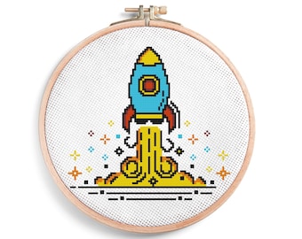 Rocket Cross Stitch Pattern: Space Design, Kids Room Wall Decor (PDF Chart)