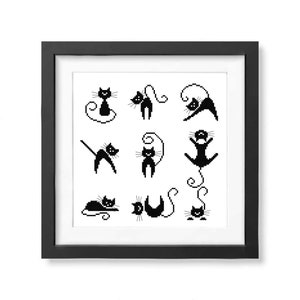 Silhouettes of Cats cross stitch pattern PDF Cat lovers Modern cross stitch Miniature cats Animals Cross stitch Love Easy cross stitch