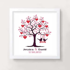 Tree of Life Wedding cross stitch pattern Mr and Mrs Personalized Wedding Heart cross stitch chart Love cross stitch couple