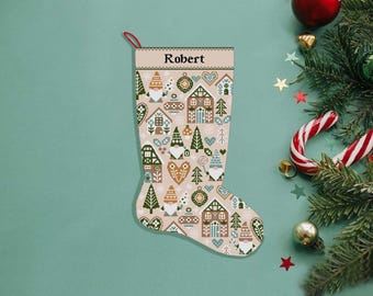 サンタクロースのクリスマスストッキングのクロスステッチパターン