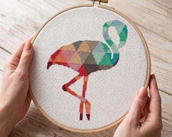 Geometric Flamingo Cross Stitch Pattern: Modern Embroidery (PDF Pattern)