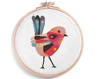 Geometric Bird Cross Stitch Pattern: Modern Animal Embroidery (PDF)