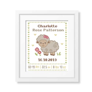 Lamb Birth Announcement cross stitch pattern Baby Sheep Girl Easy Modern cross stitch Baby shower gift Nursery decor PDF