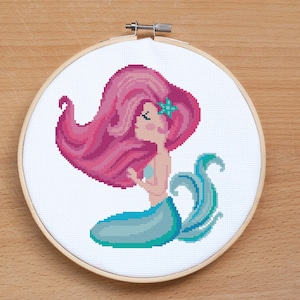Mermaid Cross Stitch Pattern – Cute Mermaid Design – PDF Embroidery Template for DIY Gifts, Nursery Decor
