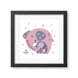 Benway Elephant Mother & Son Cross Stitch Kit - 14 Count 48x62cm