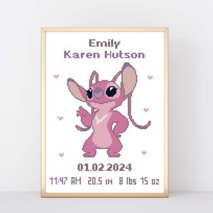Padrão de ponto cruz para anúncio de nascimento de bebê anjo - Design de bordado de heróis fofos - Presente faça você mesmo para menina recém-nascida - Decoração de berçário - Gráfico em PDF