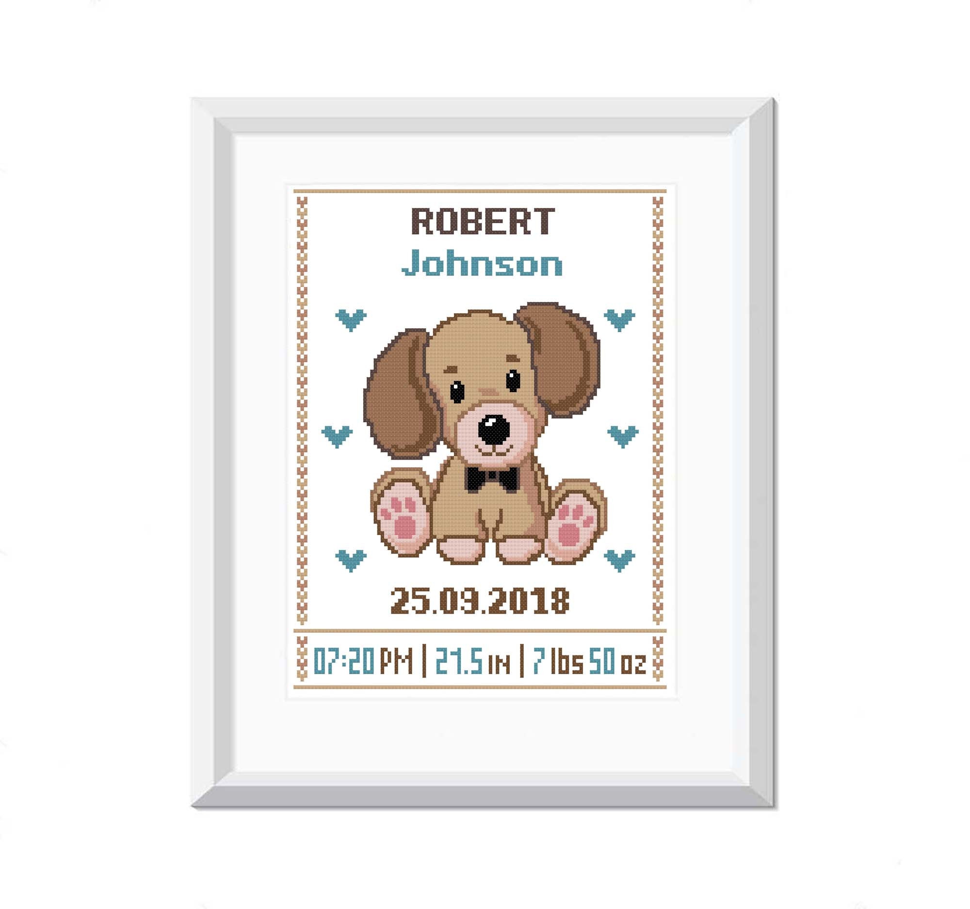 Birth Announcement Cross Stitch Pattern Boy Baby Shower Gift Etsy