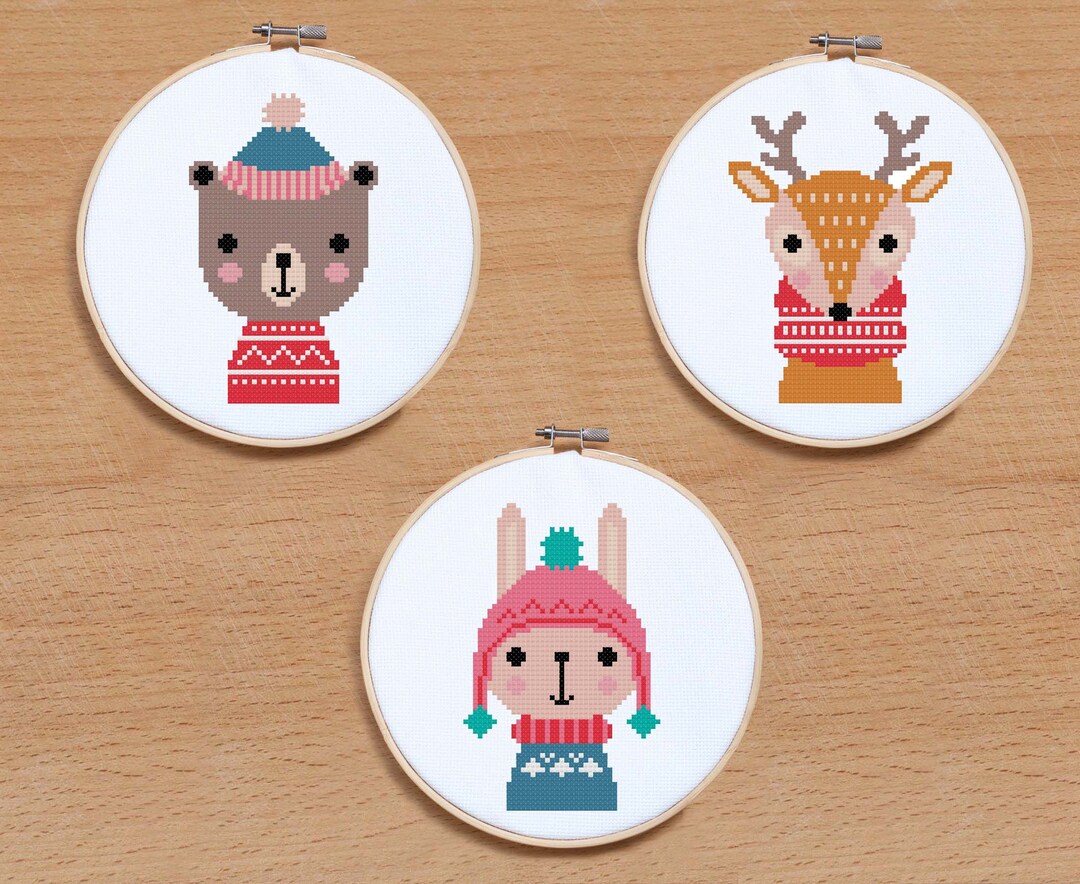 Christmas Animals Cross Stitch Pattern Christmas Deer Bear Etsy