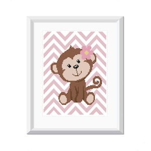 Schema punto croce scimmia PDF - Schema ricamo per la decorazione della cameretta del bambino - Regalo fai da te per neonati - Design moderno punto digitale