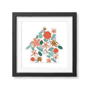 Floral Home cross stitch pattern PDF Flowers pattern Home sweet home Modern cross stitch Room Wall decor Gift