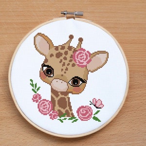 Cute Baby cross stitch pattern Giraffe cross stitch Animal Modern cross stitch Nursery decor Baby Girl Shower gift PDF