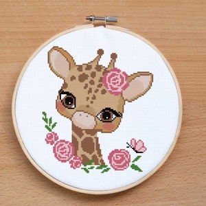 Padrão de ponto cruz de bebê girafa fofa Animal Ponto cruz moderno Decoração de berçário Chá de bebê Menina Presente PDF