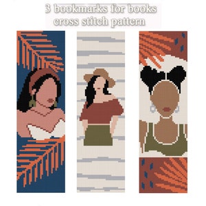 Bookmarks cross stitch pattern PDF Boho Women cross stitch Modern cross stitch Female portrait xstitch Book lover gift