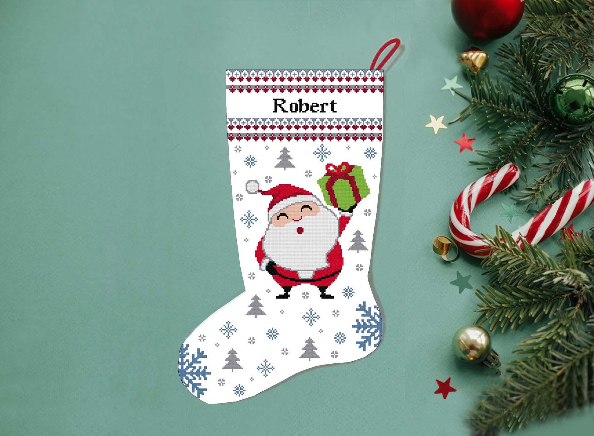 サンタクロースのクリスマスストッキングのクロスステッチパターン