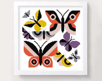 蝶の虹色に輝く鮮やかな明るい色のクロスステッチパターン - Etsy 日本