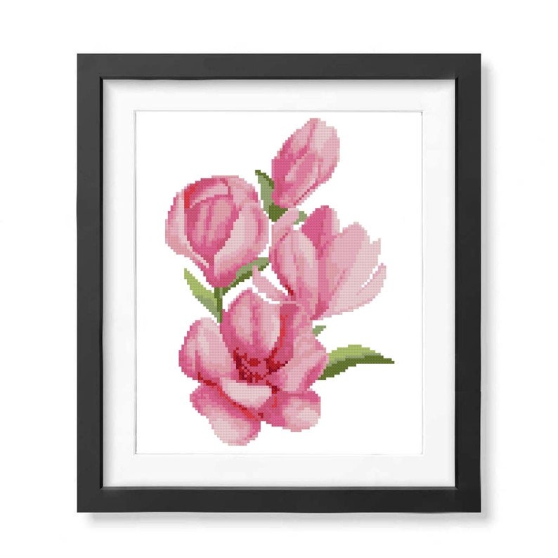 Magnolia cross stitch pattern PDF Flower cross stitch Modern cross stitch Floral cross stitch Watercolor flower Home decor Wall decor image 3