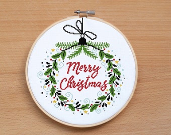 Christmas Wreath cross stitch pattern Noel Joy Floral wreath Merry Christmas Counted cross stitch Floral cross stitch PDF