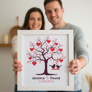 Tree of Life Wedding Cross Stitch Pattern, Personalized Mr & Mrs (PDF Template) image 3