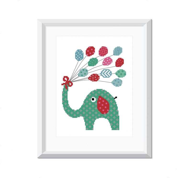 Elephant Balloons cross stitch pattern Nursery decor PDF Dream big little one Animal cross stitch Modern Easy cross stitch Baby shower gift image 2