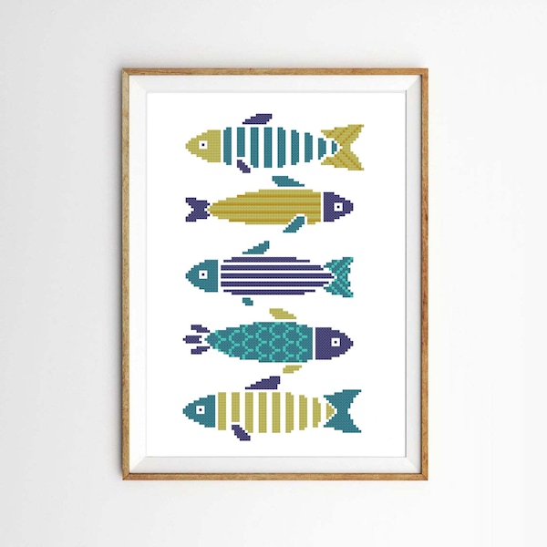 Fish cross stitch pattern PDF Kitchen cross stitch Modern Easy cross stitch Wall decor Embroidery pattern Kitchen embroidery Kitchen decor