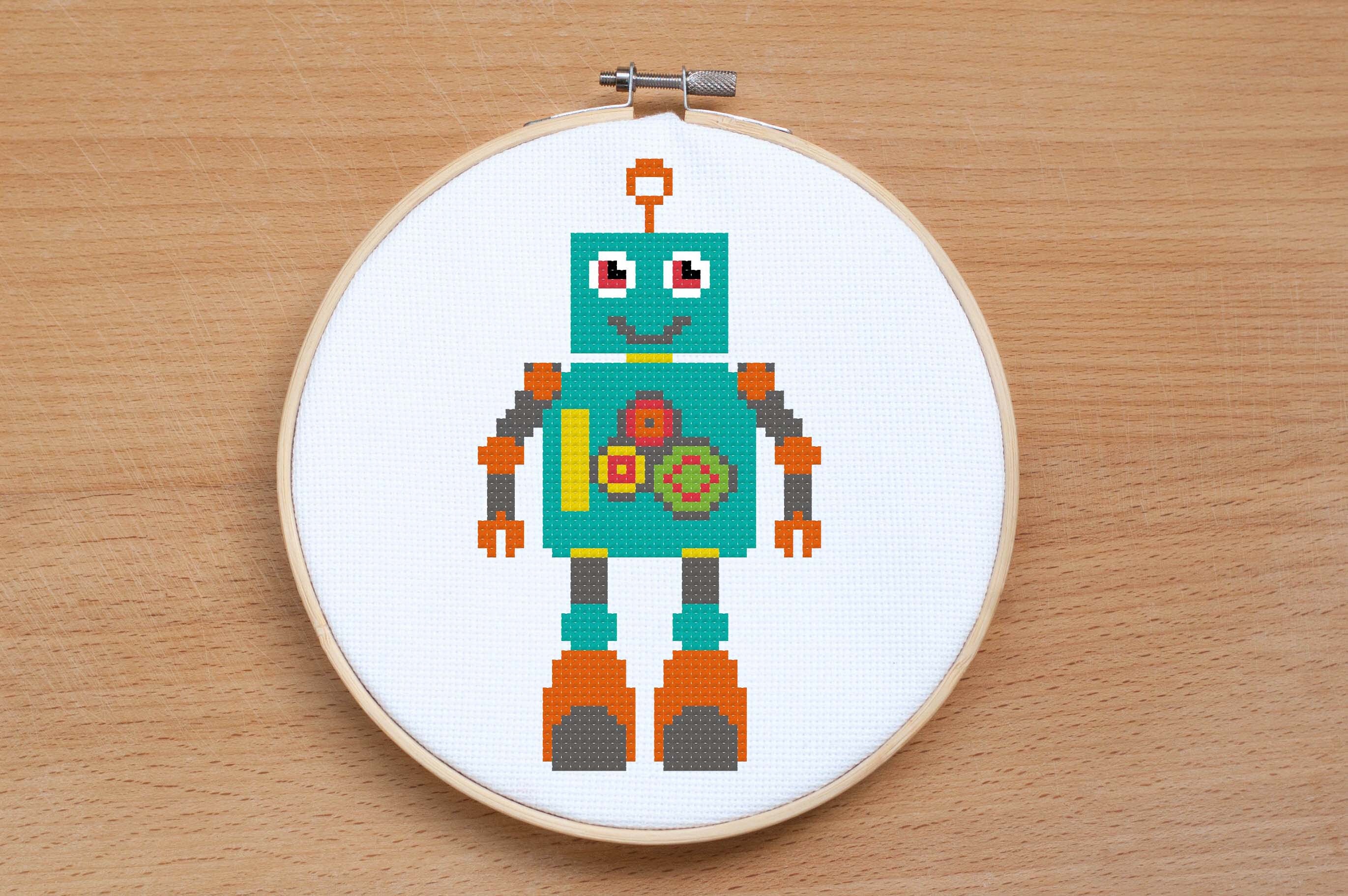 Robot Cross Stitch Pattern PDF Set of 5 Robots Baby Cross Etsy Australia